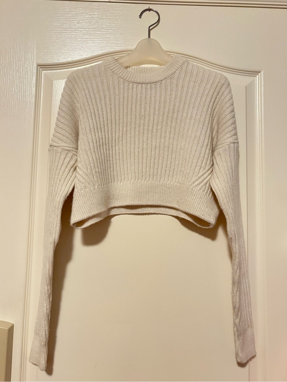 Urban Outfitters White Ribbed Knit Cropped Sweater